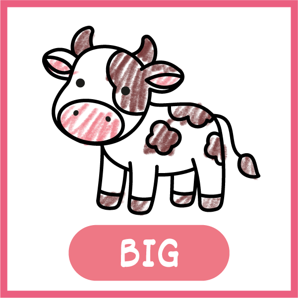 Big: a cow drawing filling the page, colored in by a small child