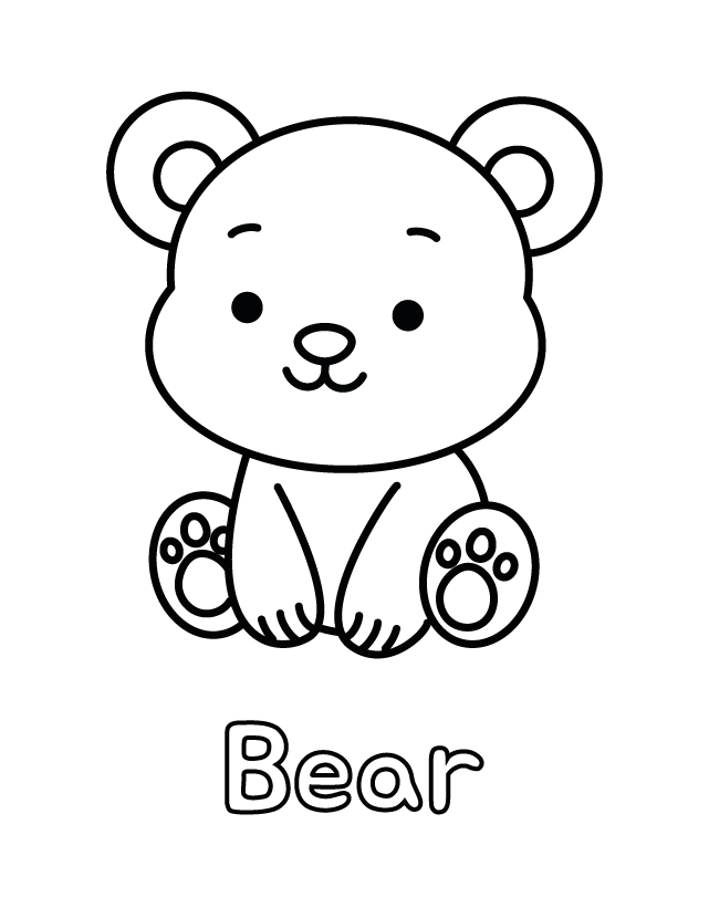 Page from the book, free to print: Bear, thick outlines, one drawing per page
