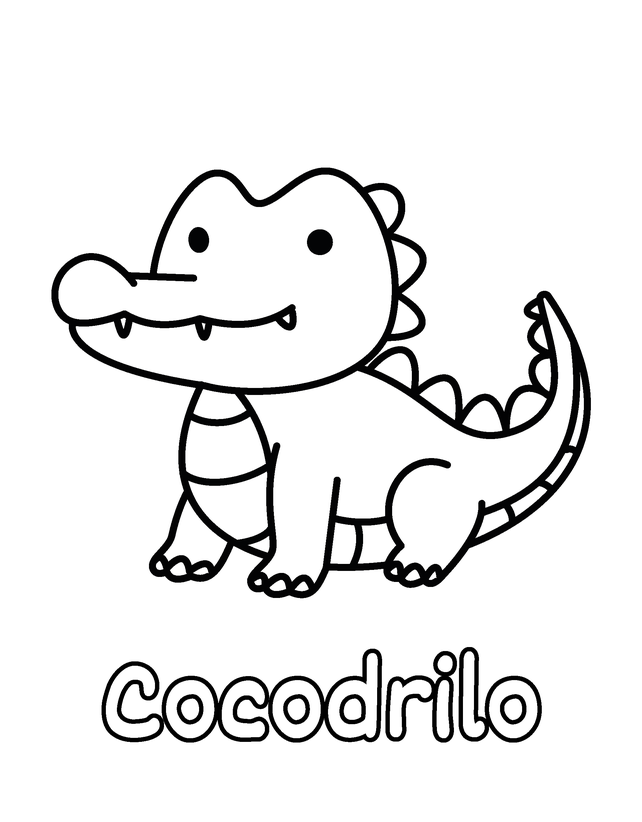 Página del libro, gratis para imprimir: Cocodrilo, contornos gruesos, un dibujo por página