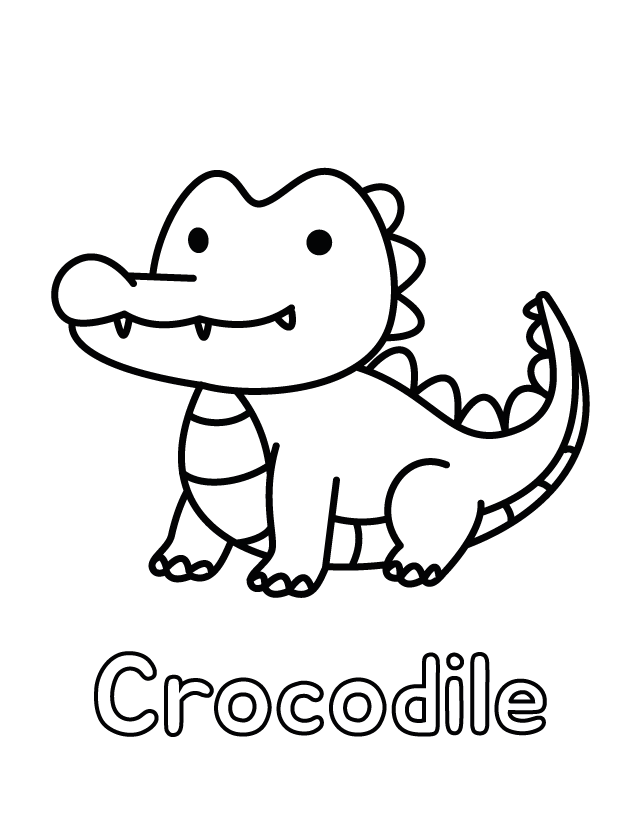 Page from the book, free to print: Crocodile, thick outlines, one drawing per page