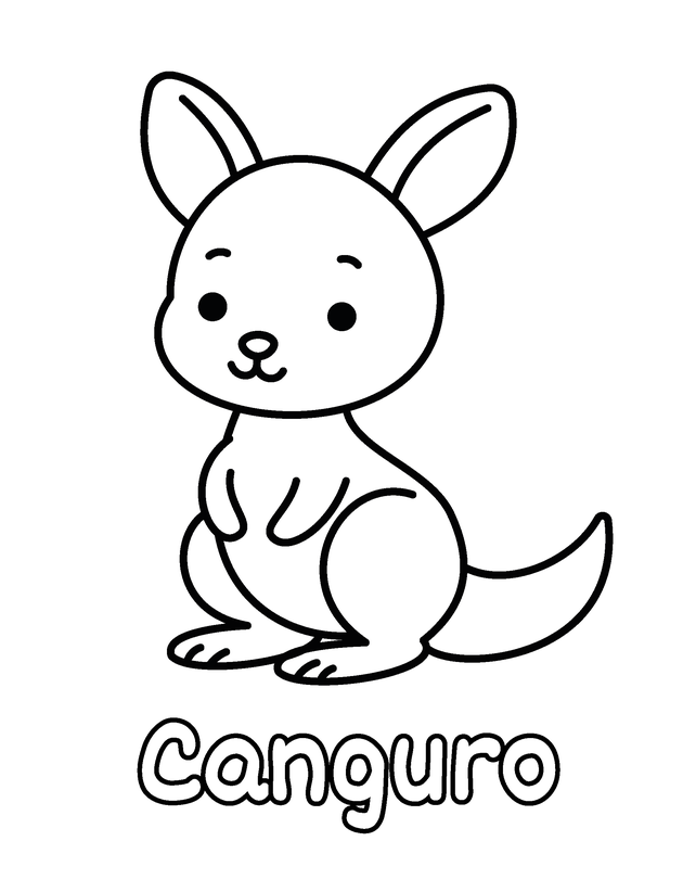 Página del libro, gratis para imprimir: Canguro, contornos gruesos, un dibujo por página