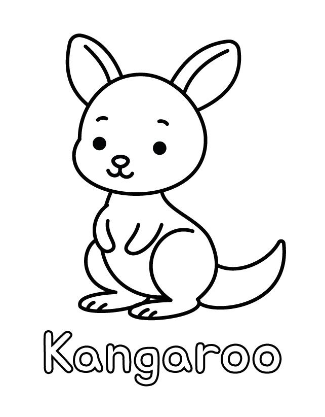 Page from the book, free to print: Kangaroo, thick outlines, one drawing per page