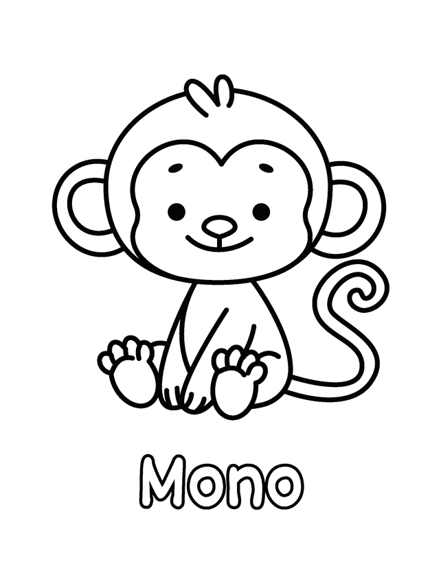 Página del libro, gratis para imprimir: Mono, contornos gruesos, un dibujo por página