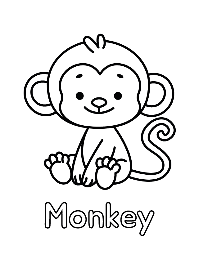 Page from the book, free to print: Monkey, thick outlines, one drawing per page