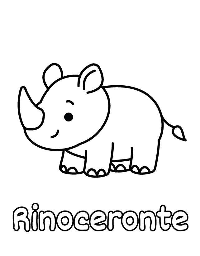 Página del libro, gratis para imprimir: Rinoceronte, contornos gruesos, un dibujo por página