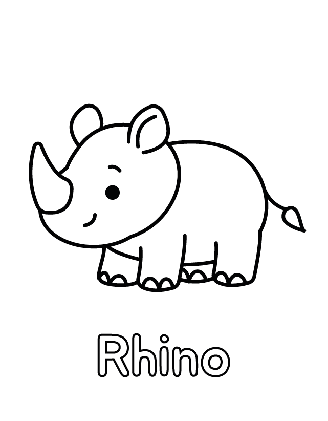 Page from the book, free to print: Rhino, thick outlines, one drawing per page
