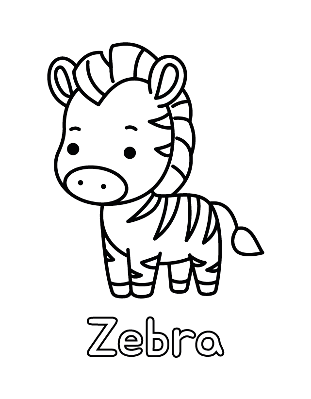 Page from the book, free to print: Zebra, thick outlines, one drawing per page